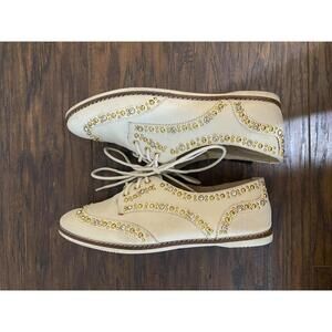 Aldo Studded Oxford Loafers Size US 6 0 cream with gold studs
